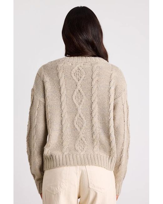 Lulus Natural Ewan Sequin Cable Knit V-Neck Sweater