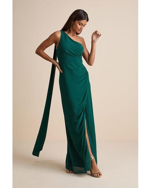 Lulus Green Adeline Emerald One-Shoulder Scarf Maxi Dress