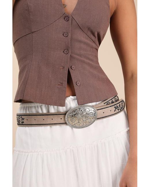 Lulus Natural Cowgirl Favorite Floral Embroidered Western Belt