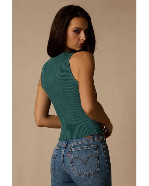 Lulus Blue Conceptually Chic Ribbed Knit Button-Front Tank Top