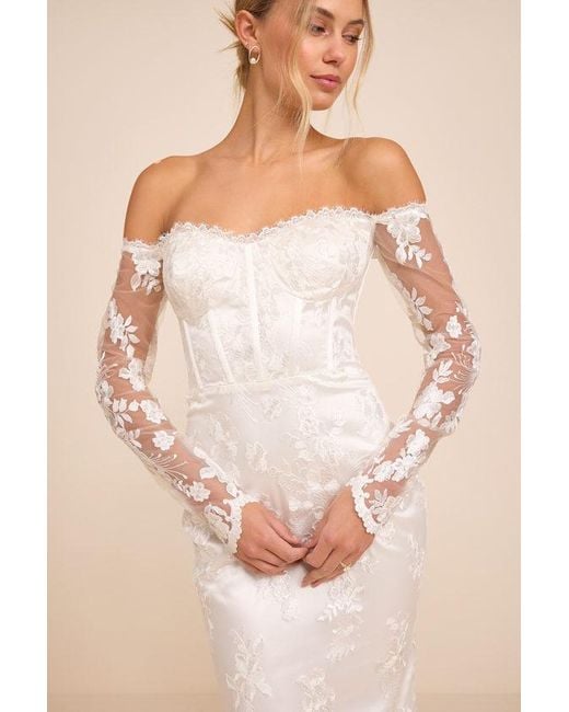 Lulus Natural Lucina Embroidered Bustier Long Sleeve Maxi Dress