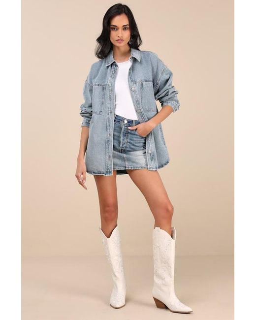 Lulus Blue Callahan Light Wash Denim Oversized Shacket