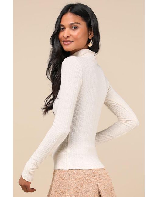 Lulus Natural Idyllic Option Pointelle Knit Mock Neck Sweater Top