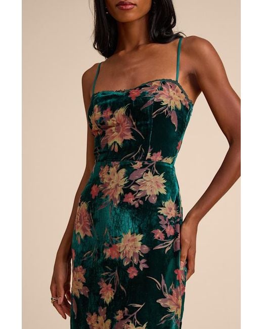 Lulus Natural Erisa Emerald Velvet Floral Burnout Midi Dress