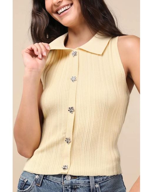 Lulus Blue Jena Ribbed Knit Button-Front Tank Top