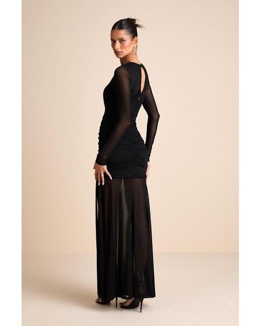 Lulus Black Vibrant Poise Mesh Ruched Maxi Dress