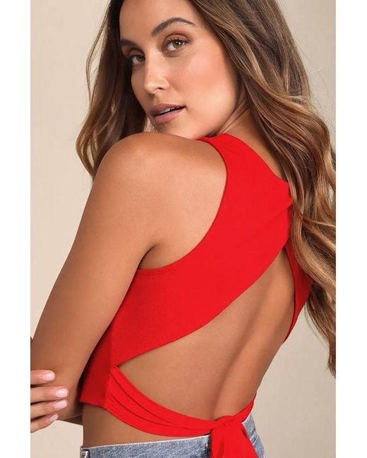 Lulus Red Let's Tie It Tie-Back Cropped Tank Top