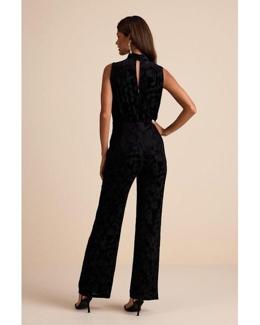 Lulus Black Micola Velvet Jacquard Mock Neck Jumpsuit