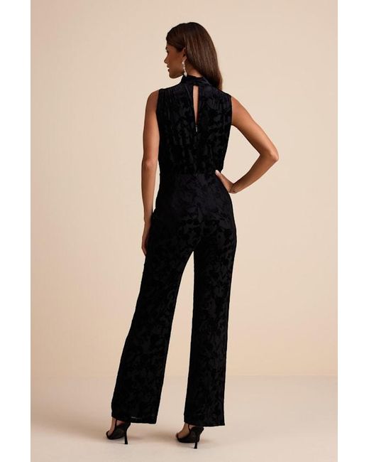 Lulus Black Micola Velvet Jacquard Mock Neck Jumpsuit