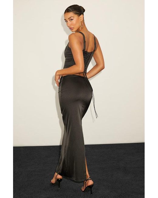 Lulus Black Morwenna Satin Lace-Up Two-Piece Maxi Dress