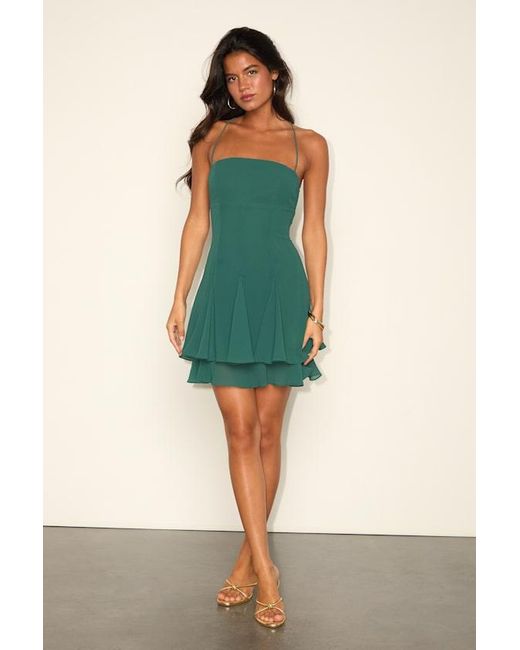Lulus Green Perfected Sweetness Pleated Tiered Mini Dress