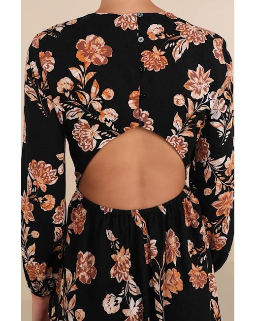 Lulus Black Darling Simplicity Floral Linen Cutout Mini Dress
