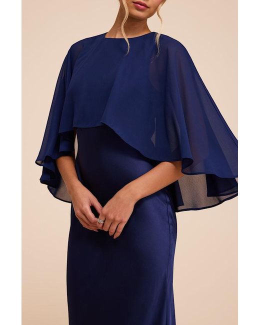 Lulus Blue Fowler Satin Cape Maxi Dress