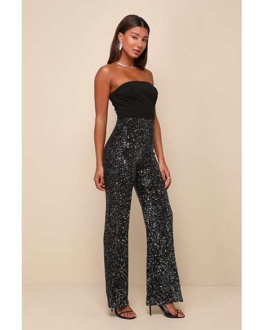 Lulus Blue Marvelous Fun Sequin Strapless Straight Leg Jumpsuit