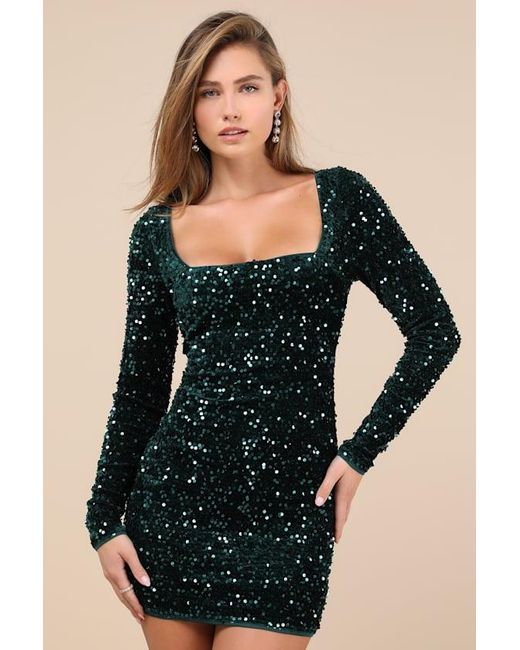 Lulus Marvelous Radiance Emerald Sequin Cutout Long Sleeve Mini Dress in  Black | Lyst