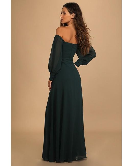 Lulus Green Feel The Romance Emerald Off-The-Shoulder Maxi Dress