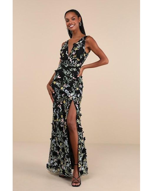 Lulus Natural Elegant Composure Floral Embroidered Lace-Up Maxi Dress