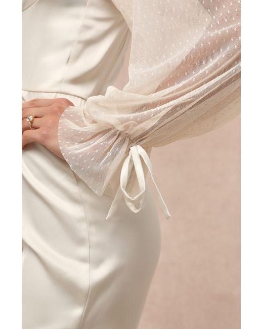 Lulus Natural Gracefully Modern Satin Mesh Long Sleeve Bustier Jumpsuit