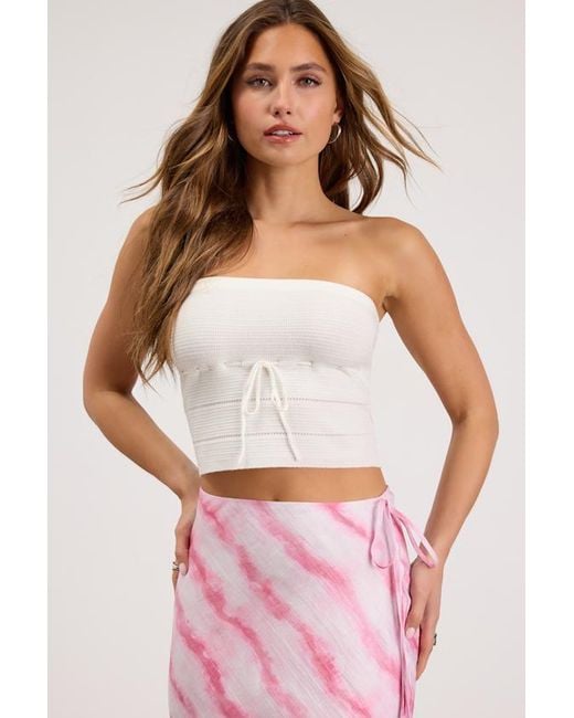 Rhythm White Maggie Knit Strapless Crop Top
