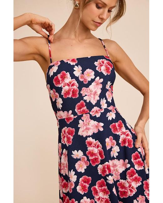 Lulus Pink Radiant Feelings And Floral Chiffon Midi Dress