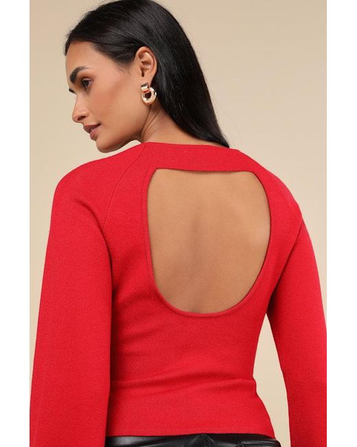 Lulus Red Modern Detail Cutout Bell Sleeve Sweater Top