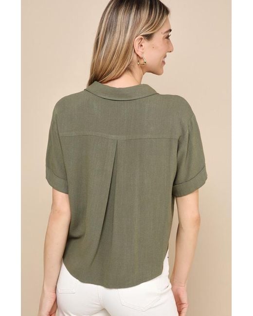 Lulus Green Summer Escapades Linen Collared Button-Up Top