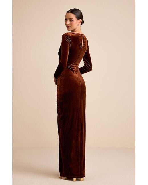 Lulus Natural Yasna Velvet Ruched Surplice Long Sleeve Maxi Dress