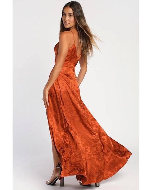 Lulus Orange Simply Dreamy Satin Floral Jacquard Maxi Dress