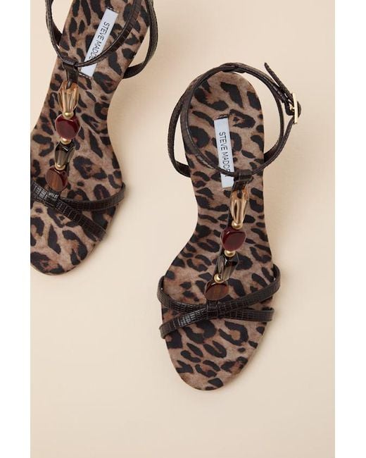 Steve Madden Pink Frenzi Leopard Beaded Ankle Strap High Heel Sandals