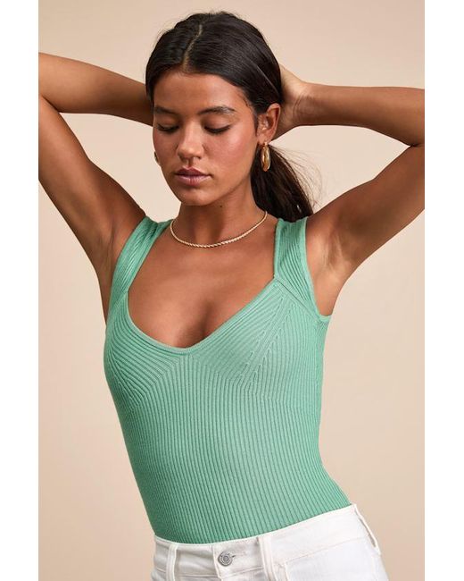 Lulus Green Sella Ribbed Sleeveless Sweater Knit Bodysuit