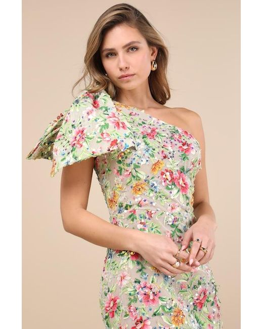 Elliatt Natural Starla Hilo Multi Sequin One-Shoulder Maxi Dress