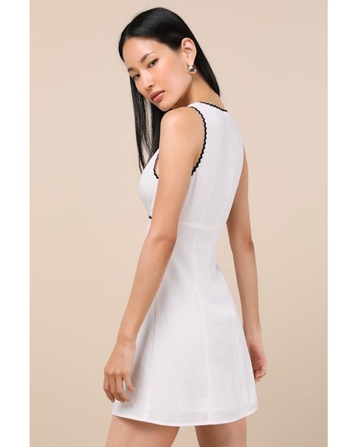 Lulus Natural Arelie Rickrack Sleeveless Mini Dress