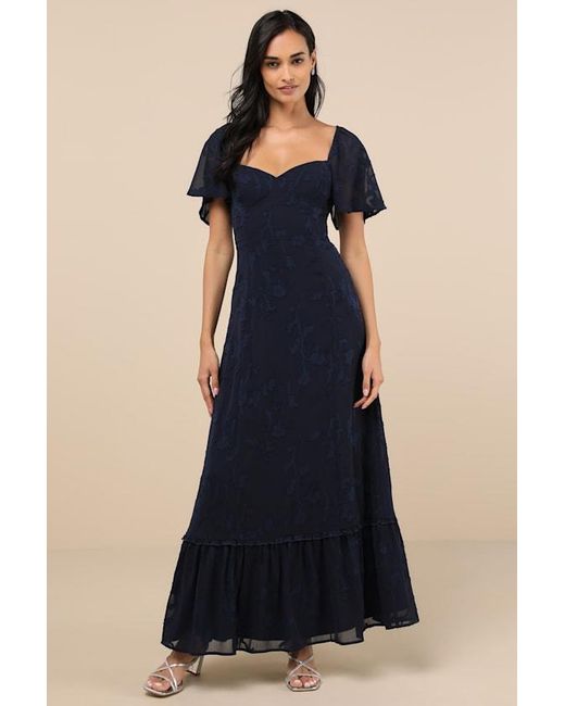 Lulus Blue Tailor Made For You Dark Jacquard Lace-Up Maxi Dress