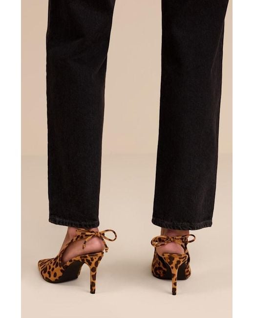 Lulus Natural Lacey Leopard Suede Pointed-Toe Slingback Pumps