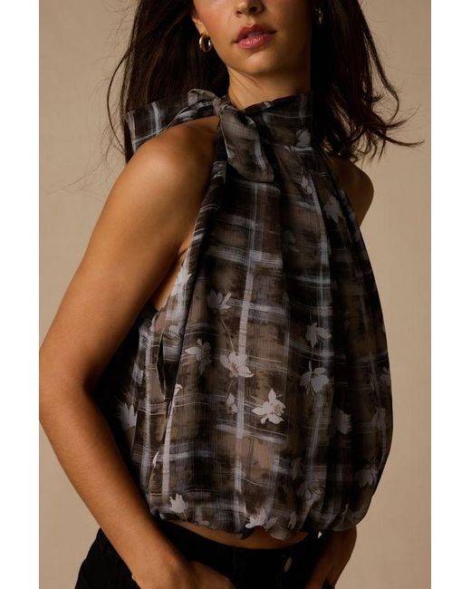 Lulus Brown Sathia Multi Floral Mock Neck Tank Top