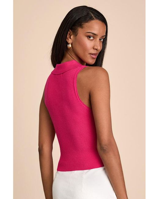 Lulus Pink Rhaella Ribbed Collared Crop Sweater Tank Top