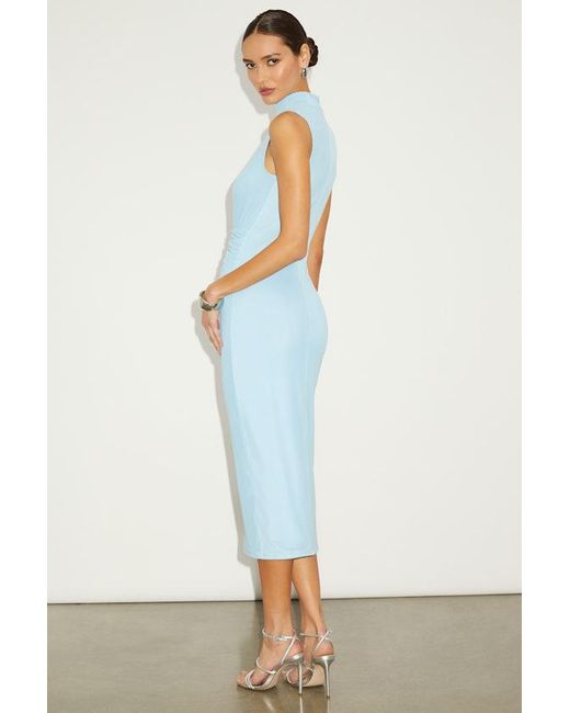 Lulus Blue Kamara Mesh Cutout Knotted Midi Dress