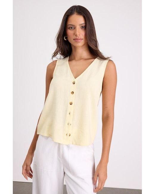 Lulus White Casually Sophisticated Linen Sleeveless Button-Front Top
