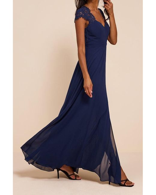 Lulus Blue Momentous Moments Lace Backless Maxi Dress