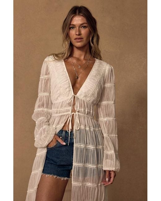 Lulus Brown April Sheer Long Sleeve Tie-Front Duster Top