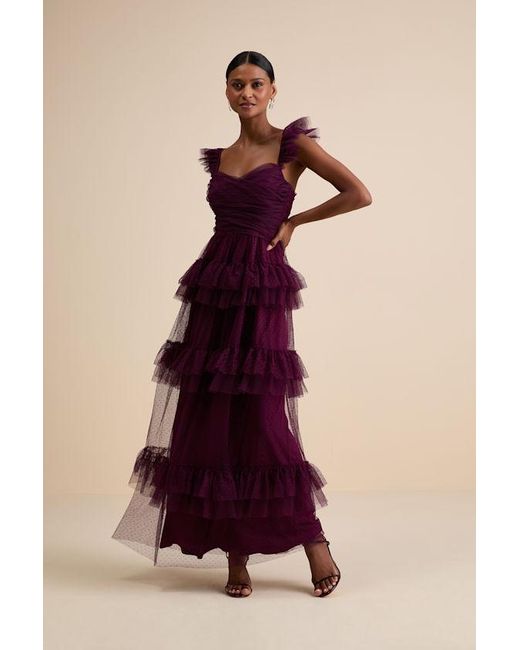 Lulus Pure Radiance Mesh Swiss Dot Tiered Maxi Dress | Lyst