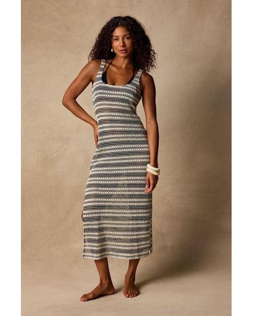 Lulus Brown Monaco Cream And Striped Midi Swim Cover-Up
