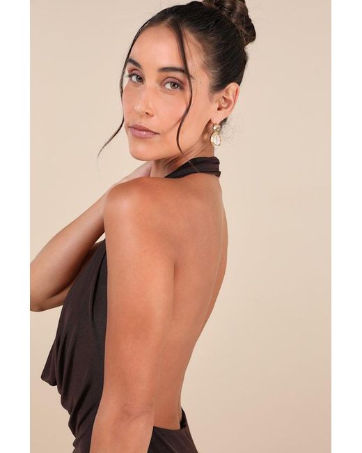 Lulus Natural Eye-Catching Silhouette Dark Cowl Neck Halter Maxi Dress