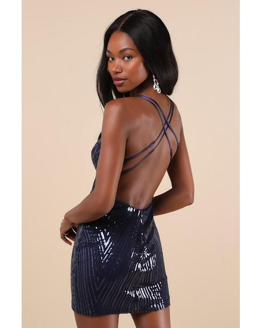 Lulus Dazzling Reputation Sequin Backless Bodycon Mini Dress in Blue Lyst UK