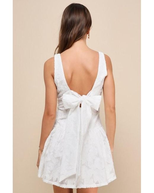 Lulus White Exuberant Elegance Jacquard Drop Waist Mini Dress