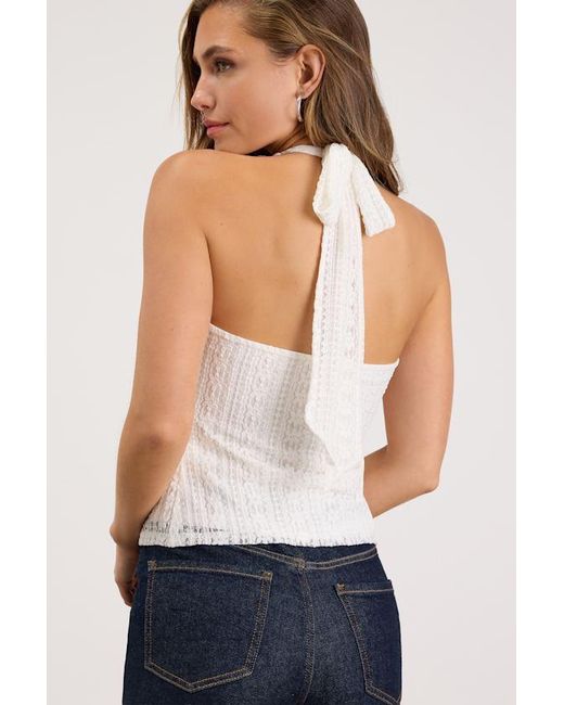 Lulus White Avera Lace Ruffled Halter Top
