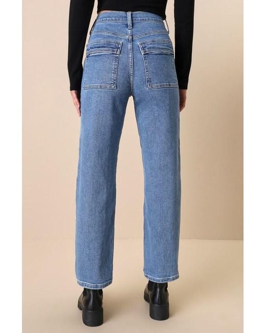 Lulus Blue Ready To Vibe Medium Wash High-Rise Straight Leg Cargo Jeans