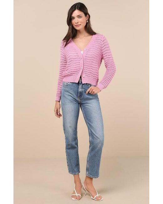 Lulus Pink Breezy Attitude Loose Knit Button-Up Cardigan Sweater