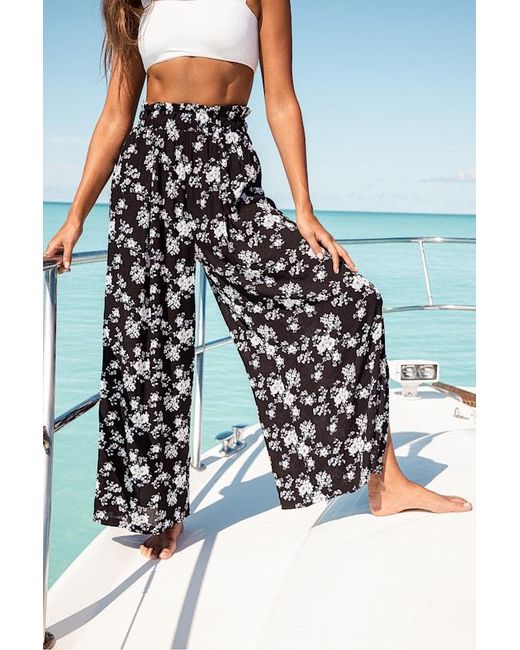 Lulus Blue Loves The Sun Floral Print Wide-Leg Pants
