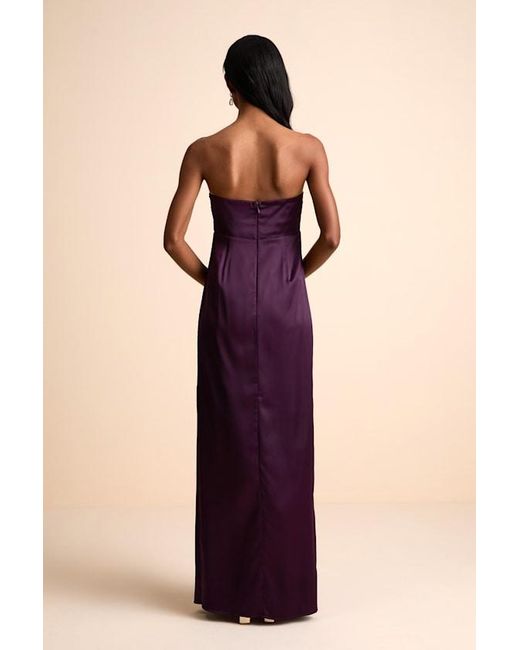 Lulus Blue Memorable Entrance Dark Strapless Satin Maxi Dress
